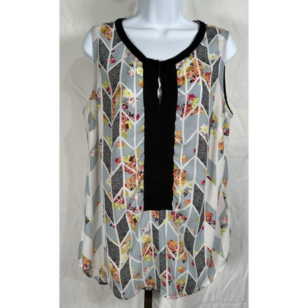 Cabi Women’s Sleeveless Blouse Size M Multicolor Floral Print Keyhole Neck Top